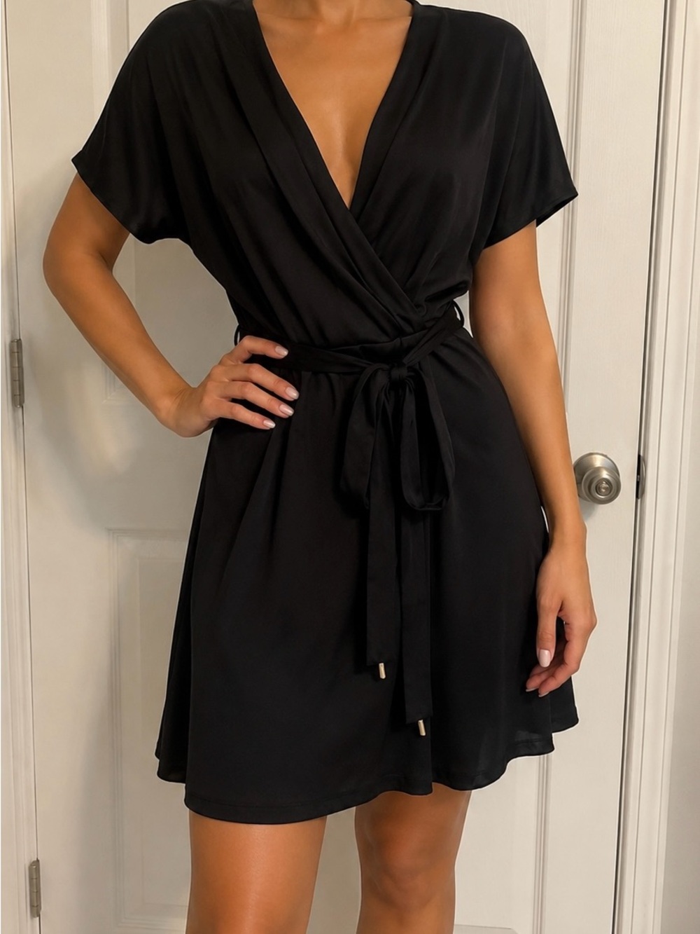 White House Black Market Black Wrap Mini Dress with Tie